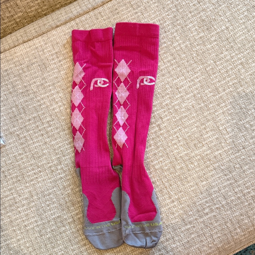Pink and Gray Argyle Knee-High Socks